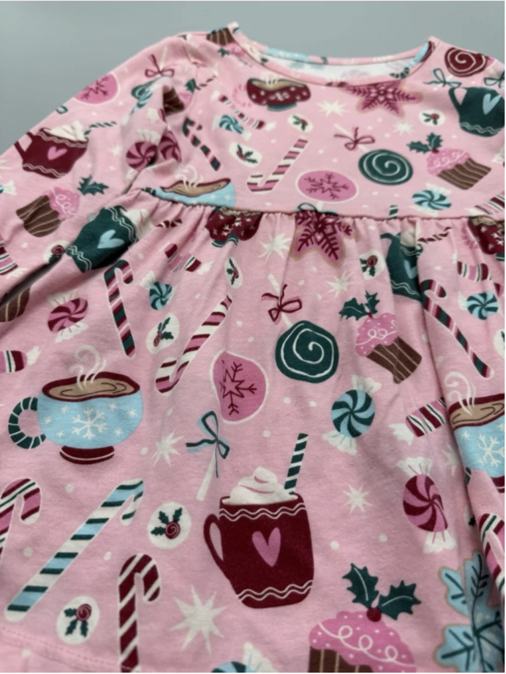 The Children's Place Pink Holiday Print Fit & Flare Dress 3T Girls Long Sleeve